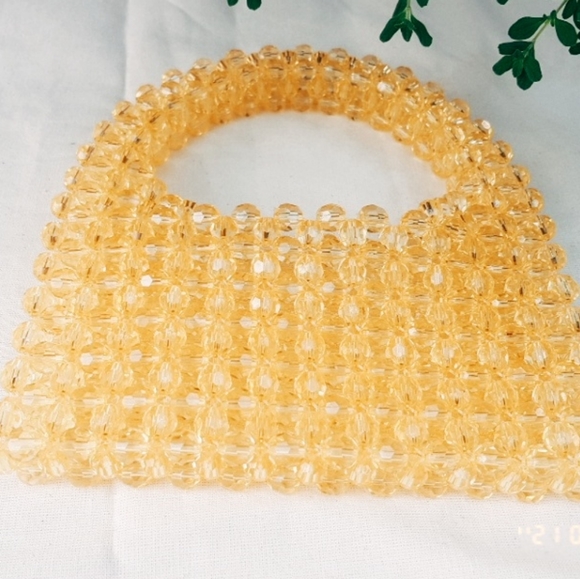 SOLD Yellow Mini Crystal Beaded Handbag - Picture 3 of 5